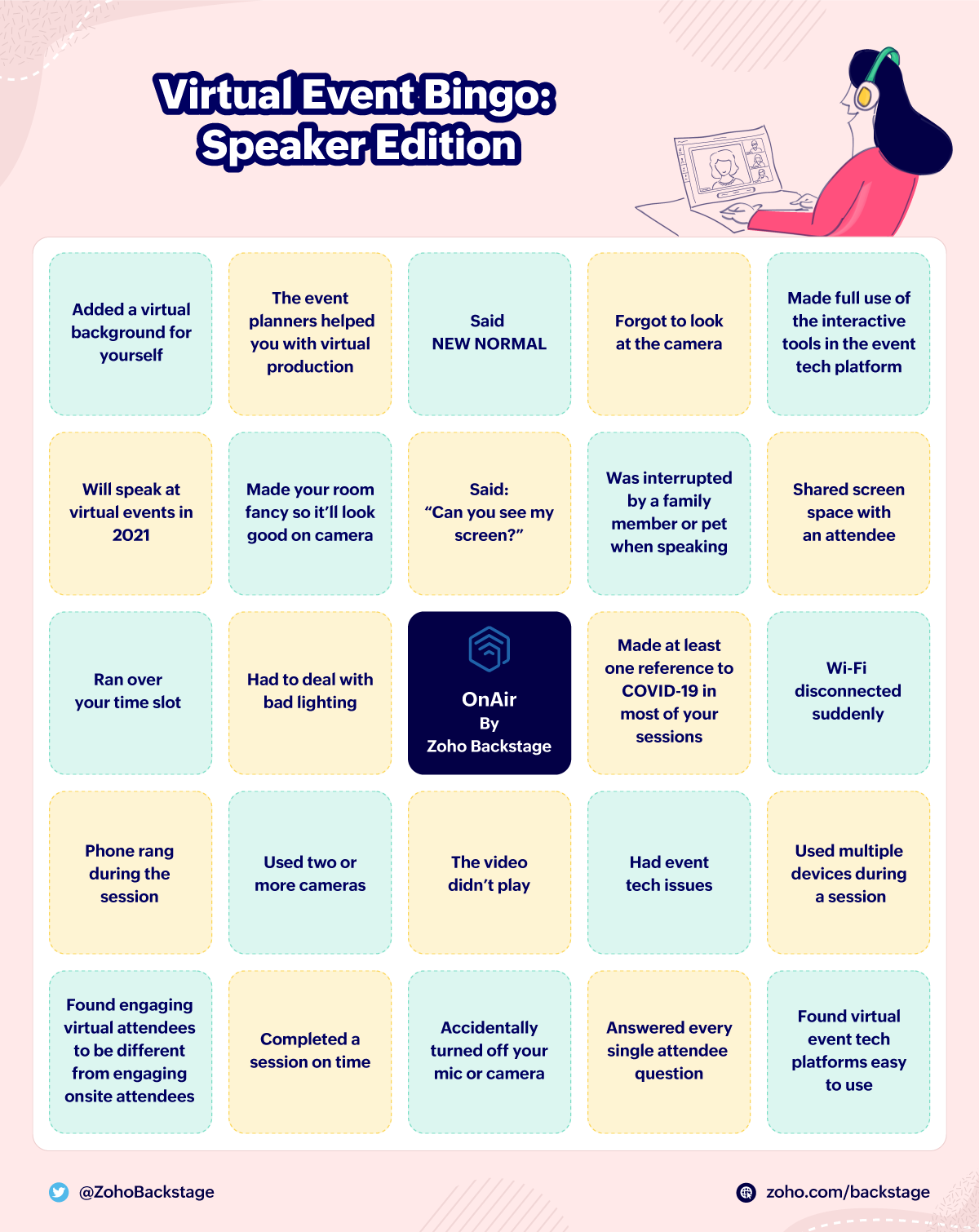 Bingo card for virtual event speakers