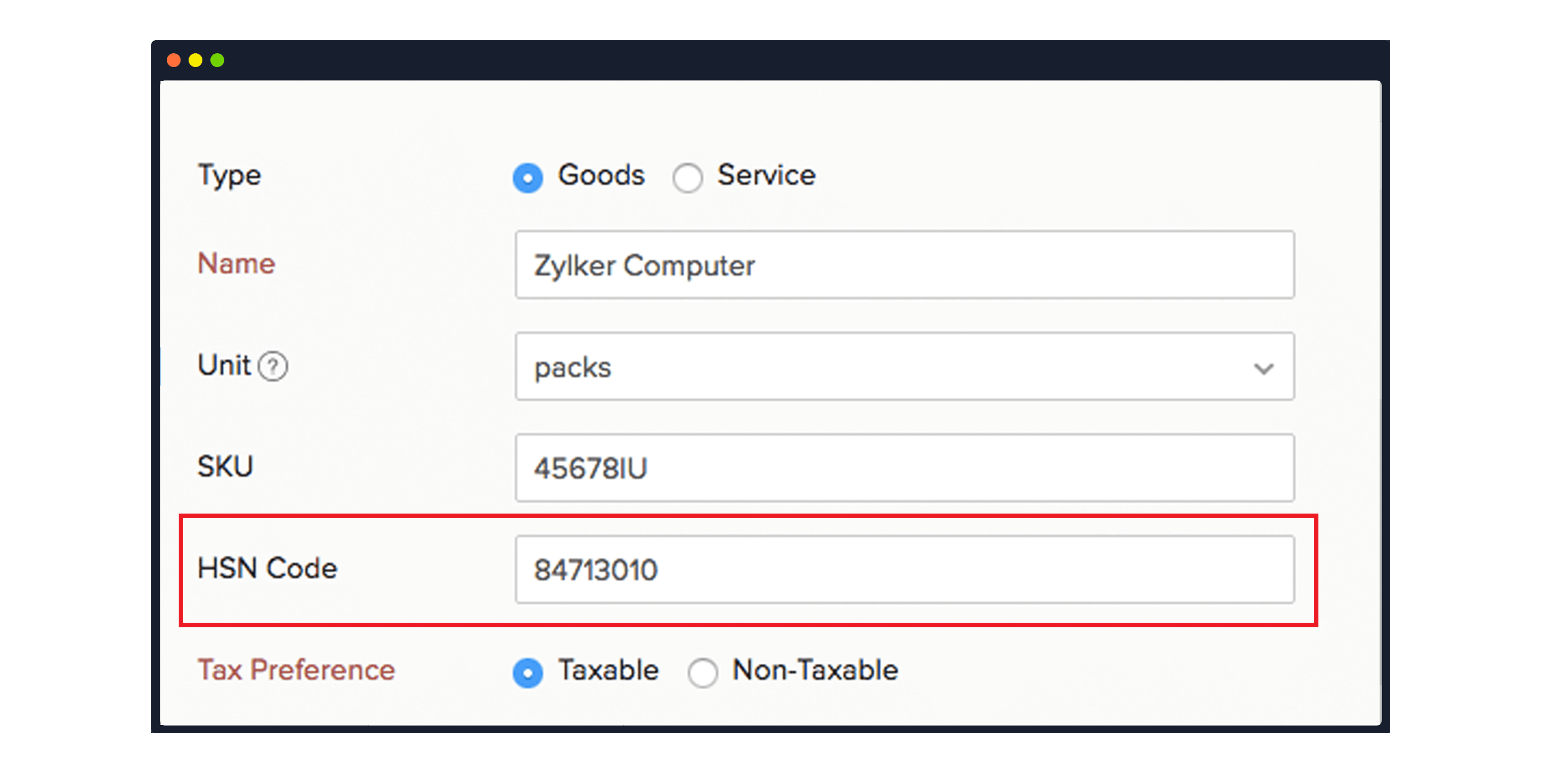 Capture GST details for items in Zoho Books