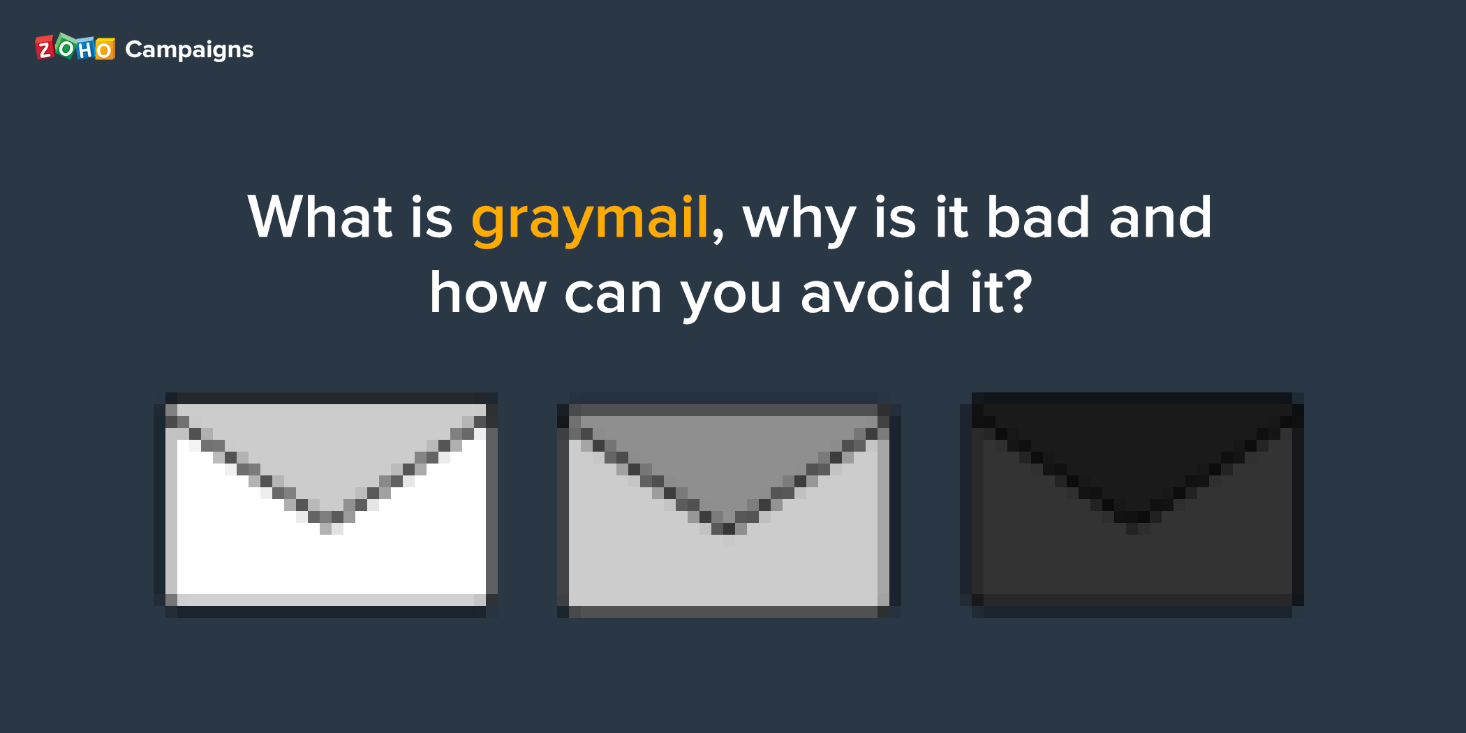 Banner image of graymail blog showing three envelopes white, gray and black