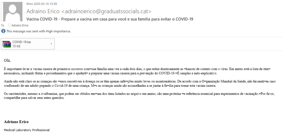 COVID-19 email phishing and scam