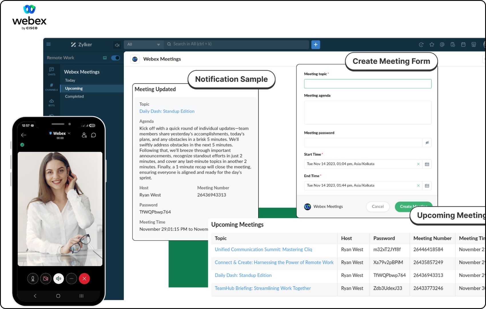 Schedule and get updated about your webex meetings with Webex Meetings Extension for Zoho Cliq