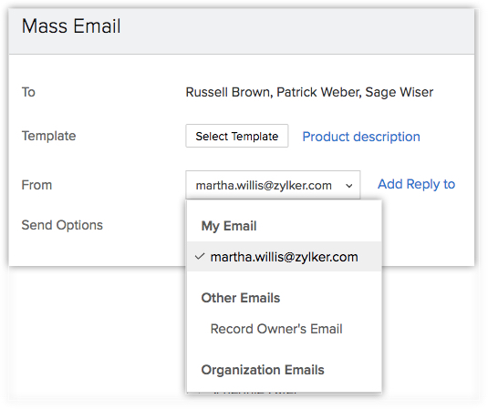 Select email sender and reply-to
