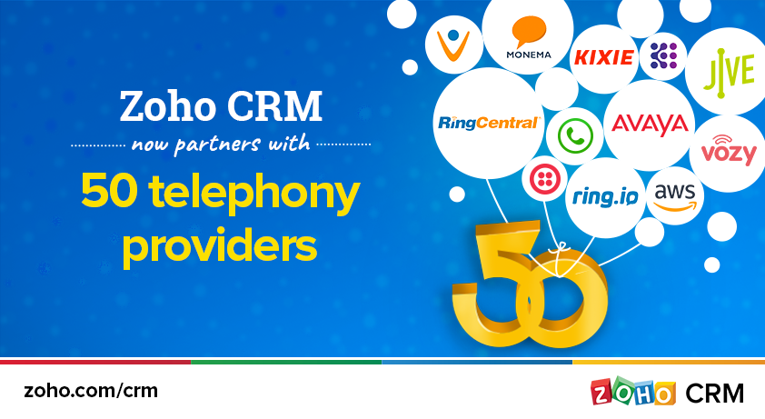 Zoho CRM is 50 Telephony partnerships strong.