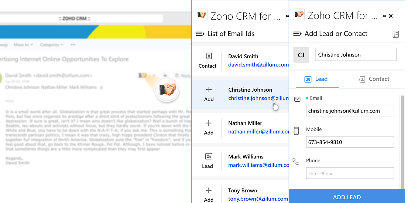 Manage leads and contacts in Zoho CRM