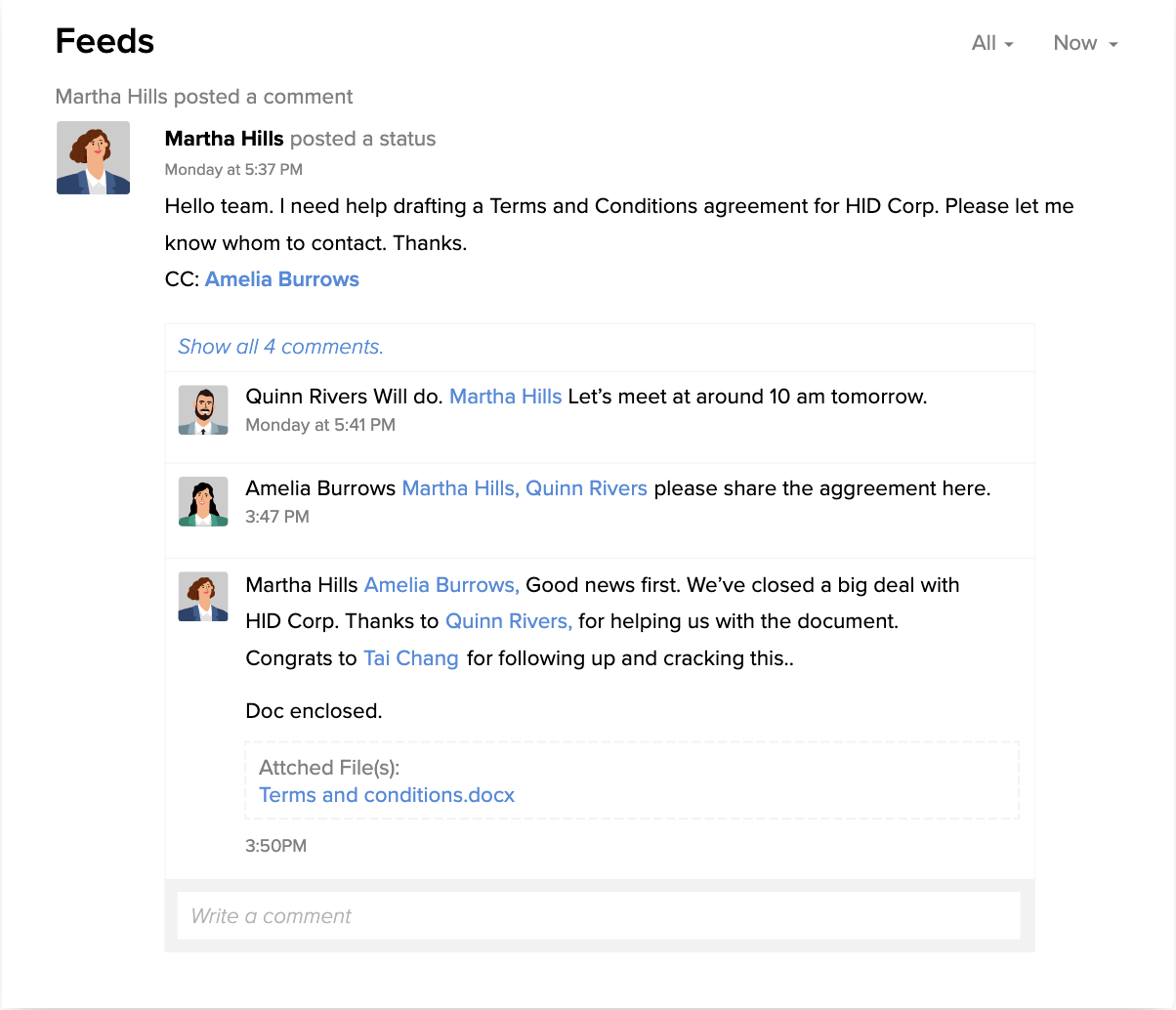 Central feed for collaboration in Zoho CRM