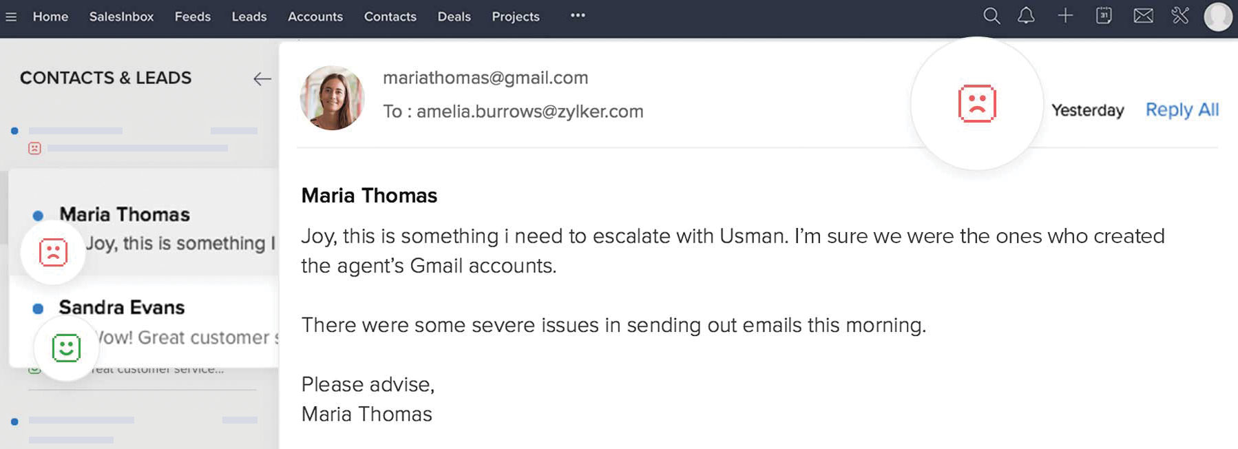 Zia email sentiment