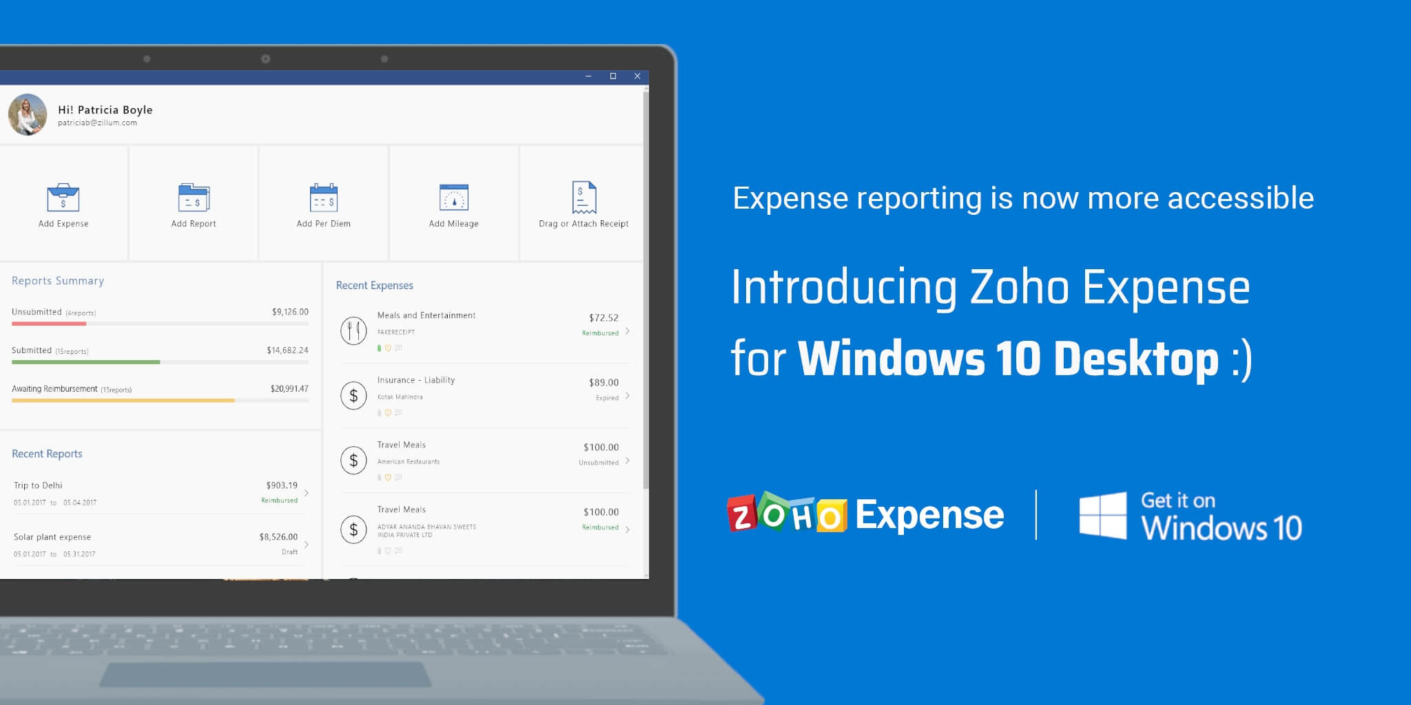 Introducing Zoho Expense for Windows 10 Desktop: Expense reporting is now more accessible