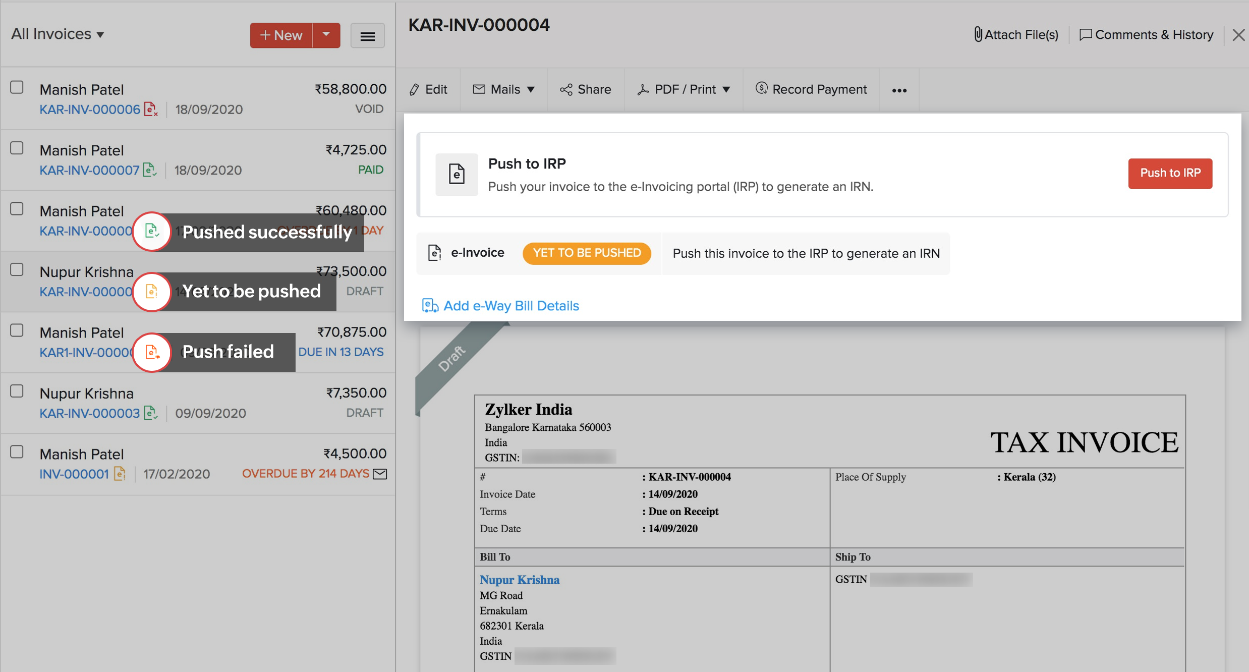 generate e-invoices with zoho