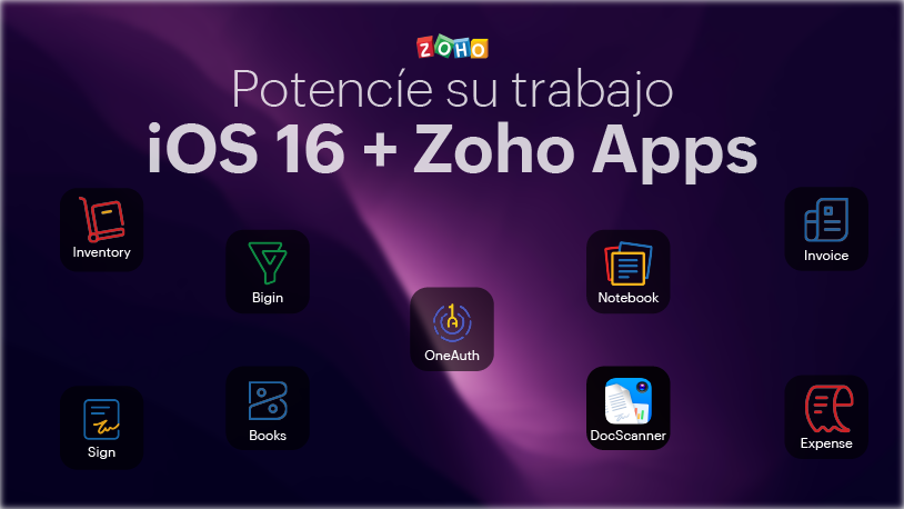 Logos de aplicaciones de Zoho en un fondo de Mac