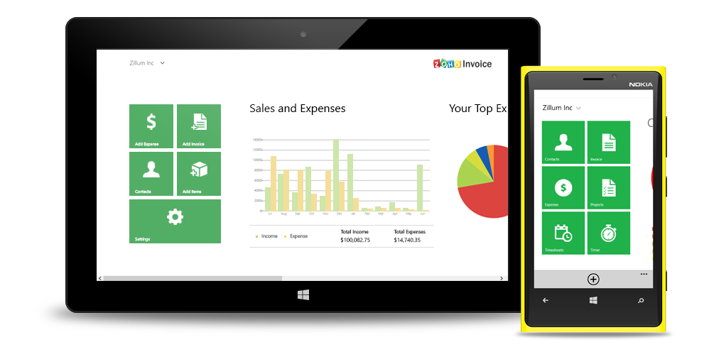 Zoho Invoice for Windows Phone and Surface tablet