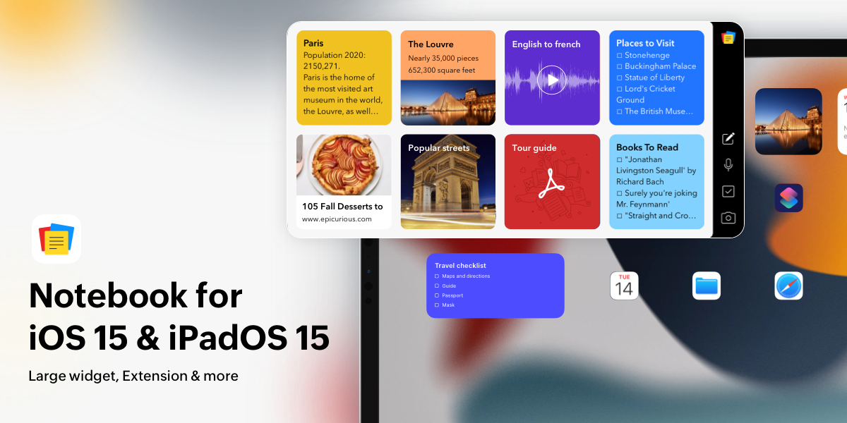 Notebook for iOS 15 and iPadOS 15: Safari extension, extra large widgets, notebook suggestions, and more.