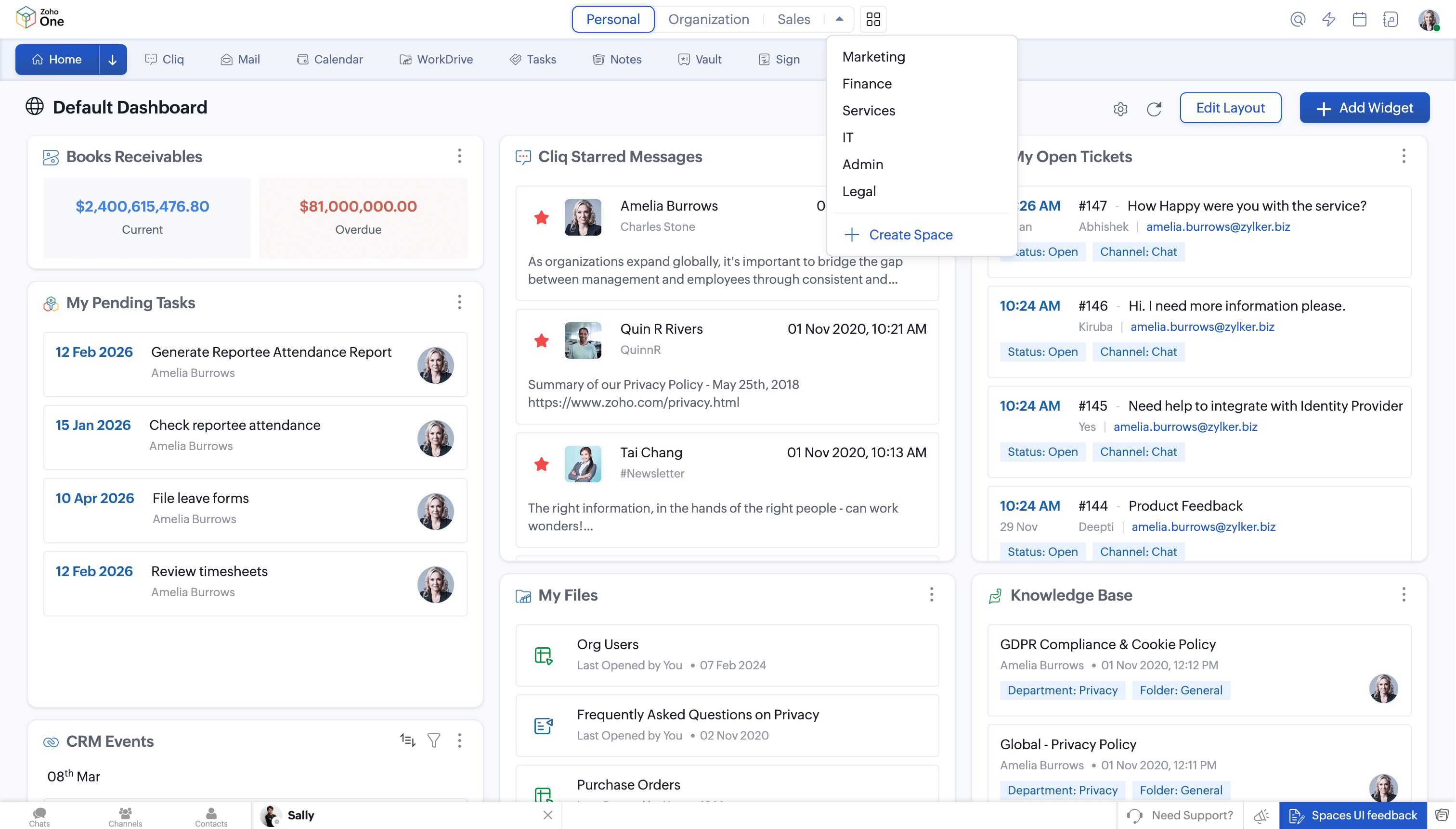Spaces UI top navigation Top navigation of spaces user interface. Personal - Organization - Functional