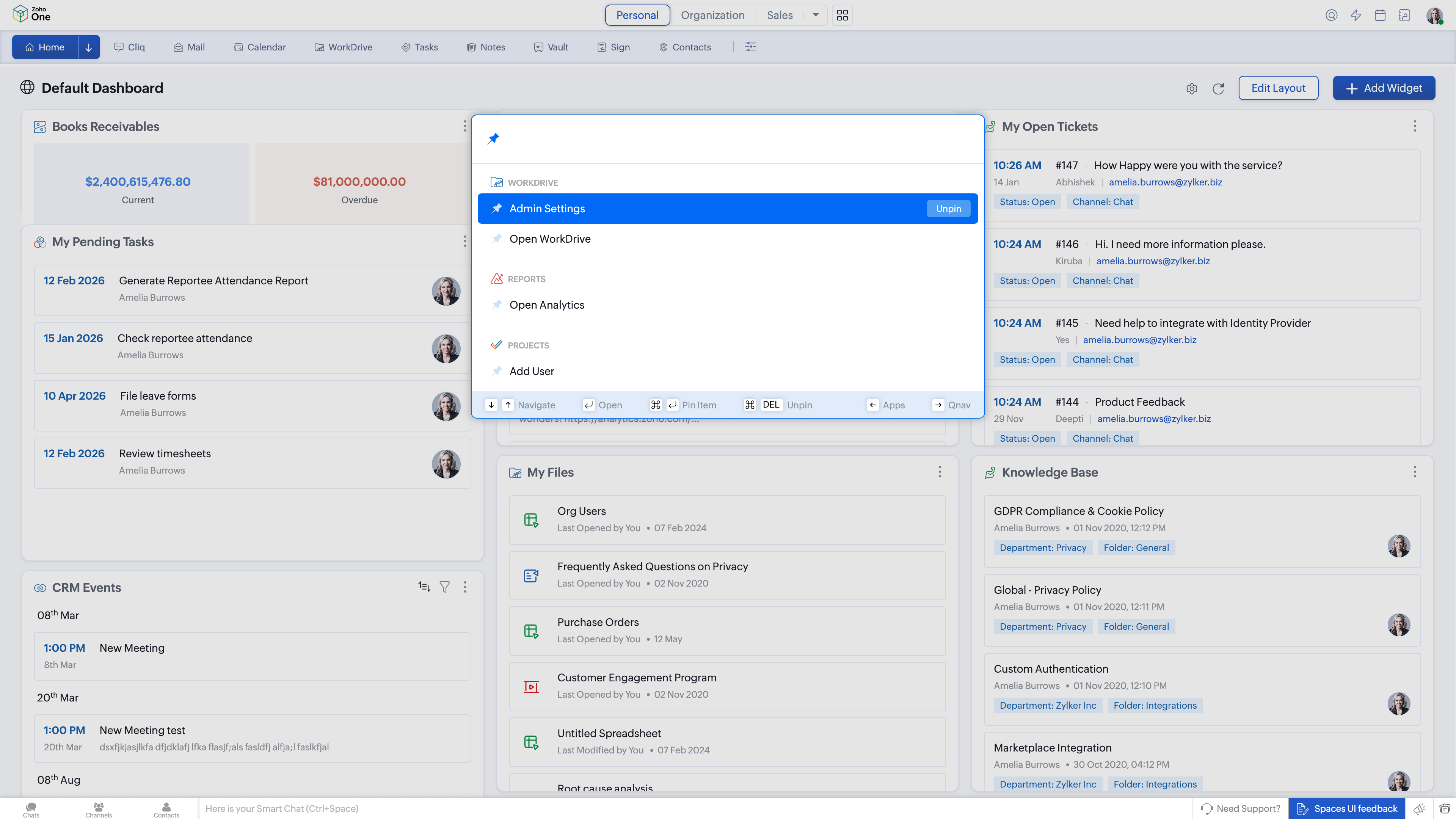 Quick Nav feature search bar - wordrive - admin setting - open workdrive