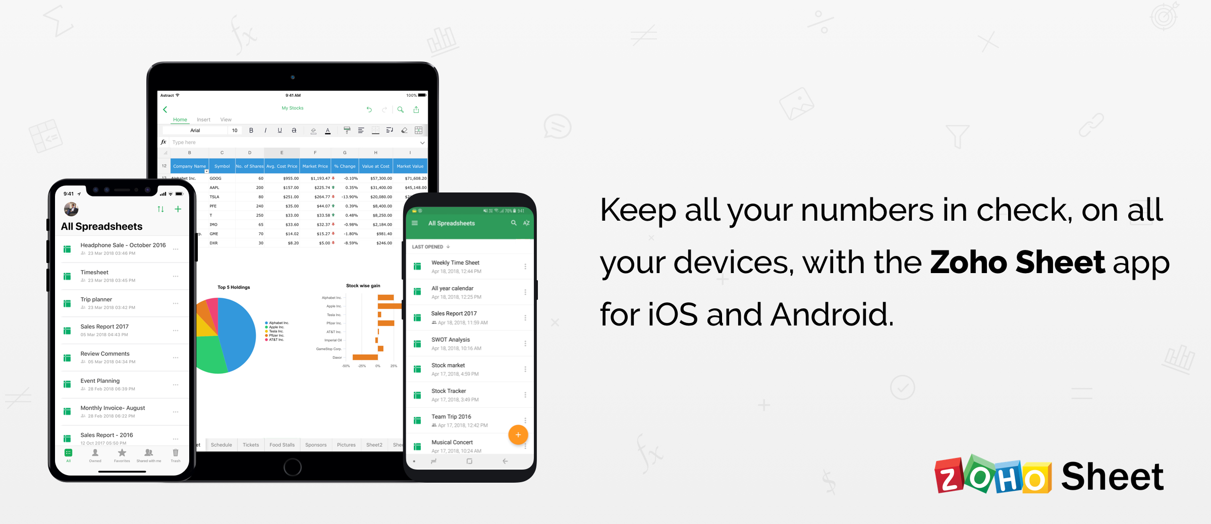 Zoho Sheet app for mobile devices.