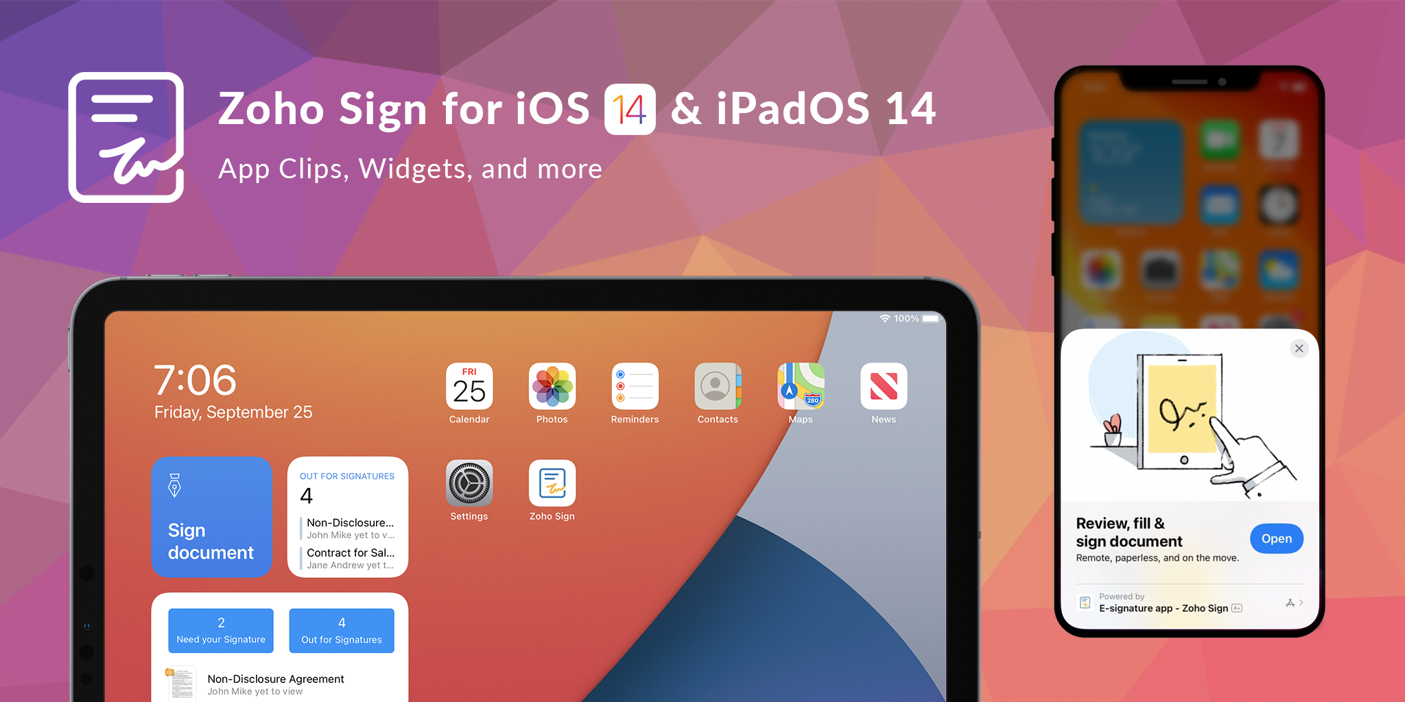 Zoho Sign for iOS 14 and iPadOS 14: App Clips, Widgets, and Scribble on the go
