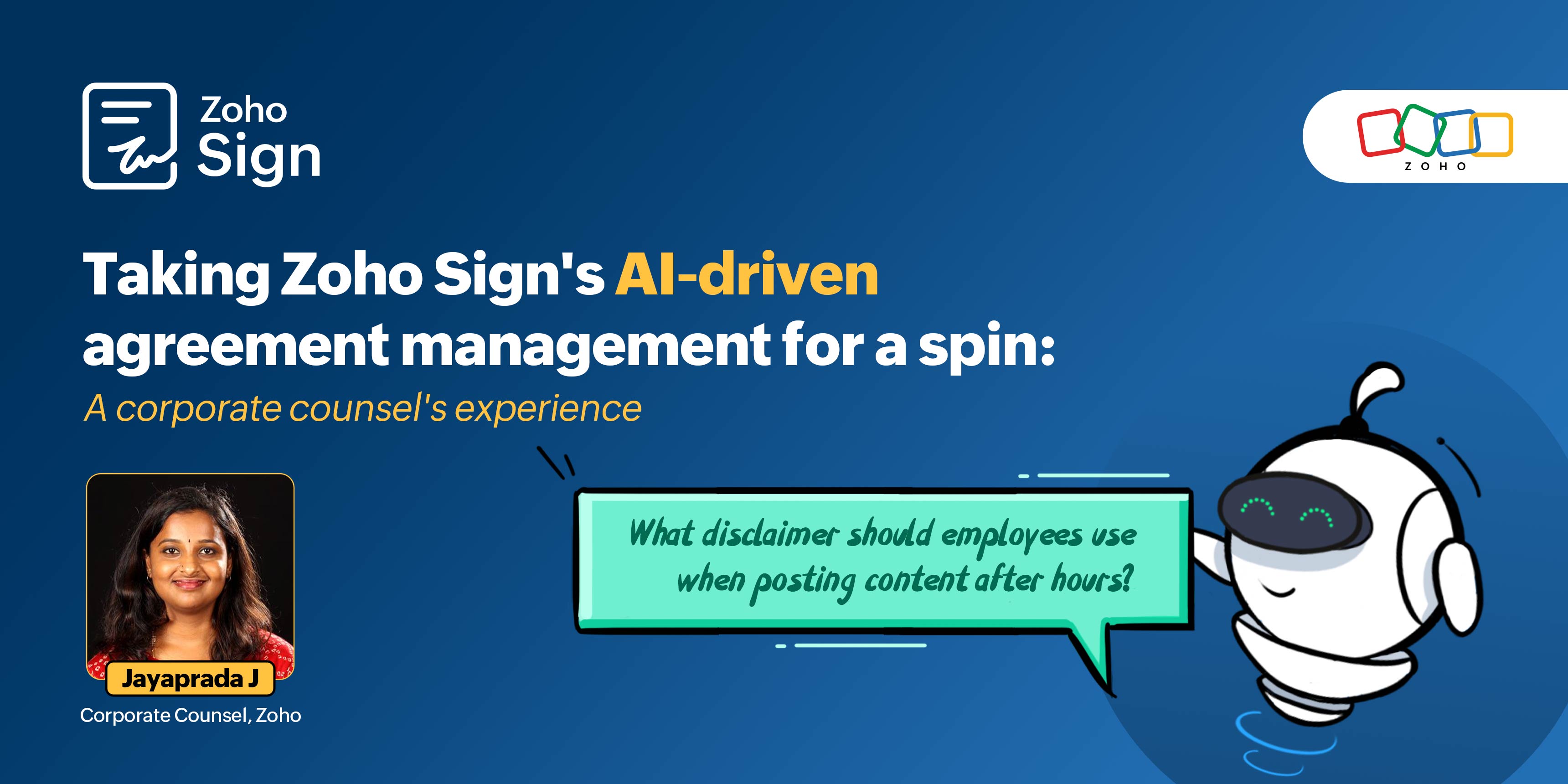 Taking Zoho Sign's AI-driven agreement management for a spin: A corporate counsel's experience