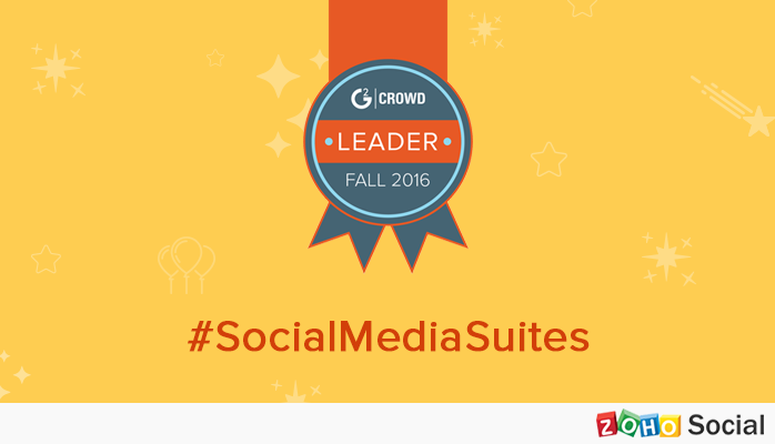 Zoho Social is a "Leader" in the G2 Crowd Fall 2016 Grid for Social Media Suites. Sweet!