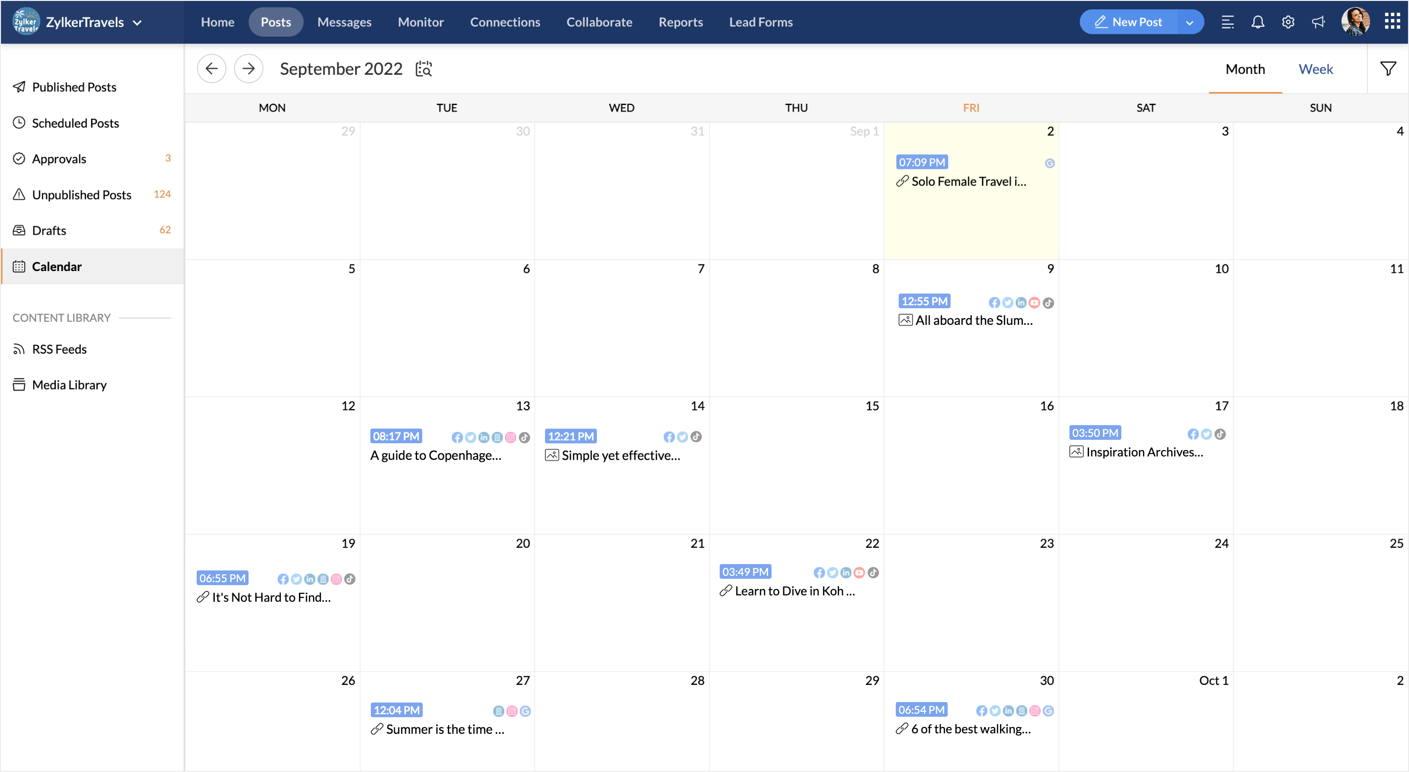 Centralized content calendar dashboard