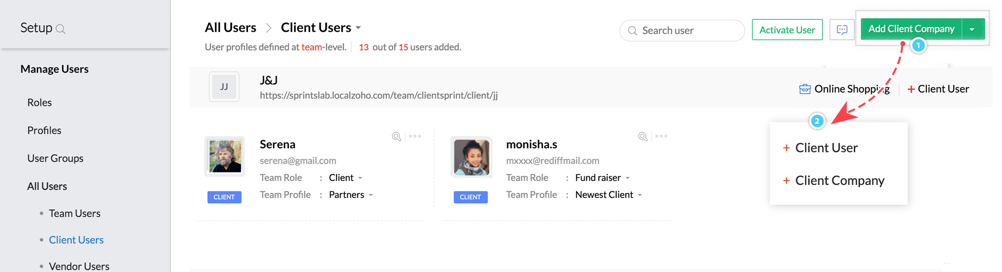 Client Users in Zoho Sprints