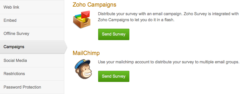 use Zoho Campaigns and MailChimp