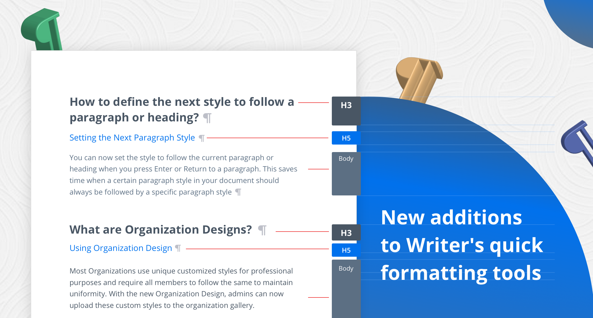 Get work done faster with Next Paragraph Style and Organization Design gallery!