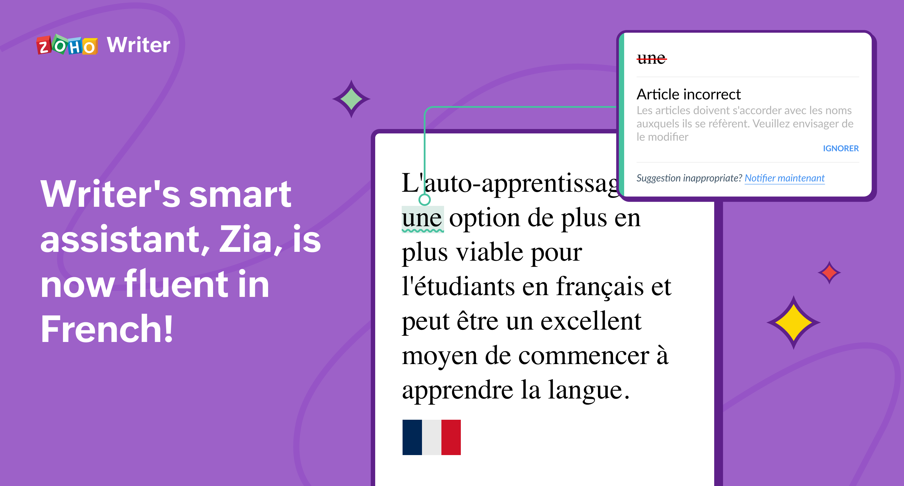 Writer's smart assistant, Zia, is now fluent in French!