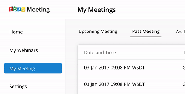 Quick access to all your recordings in Zoho Meeting