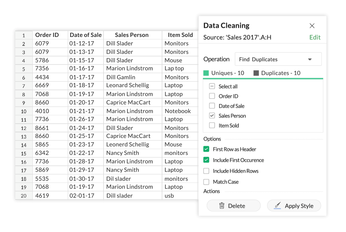 Data cleaning in Zoho Sheet