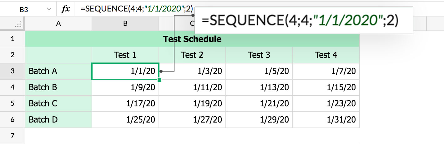 SEQUENCE function in Zoho Sheet