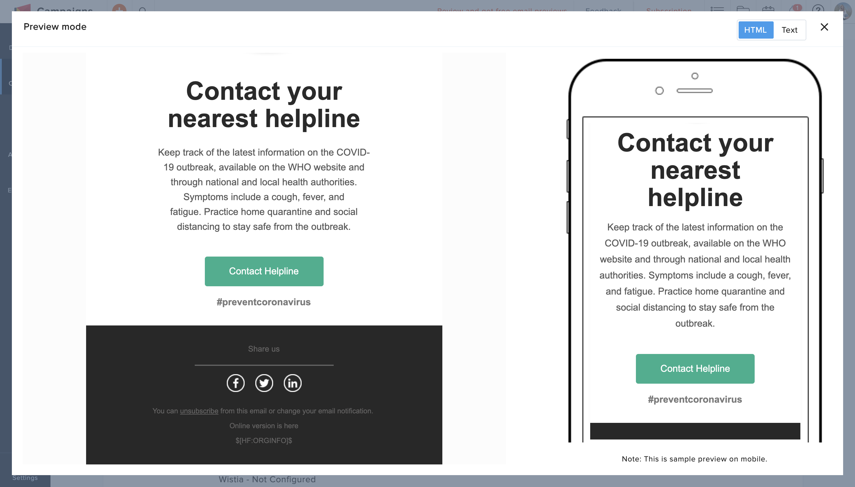 Zoho Campaigns COVID-19 email marketing templates mobile view