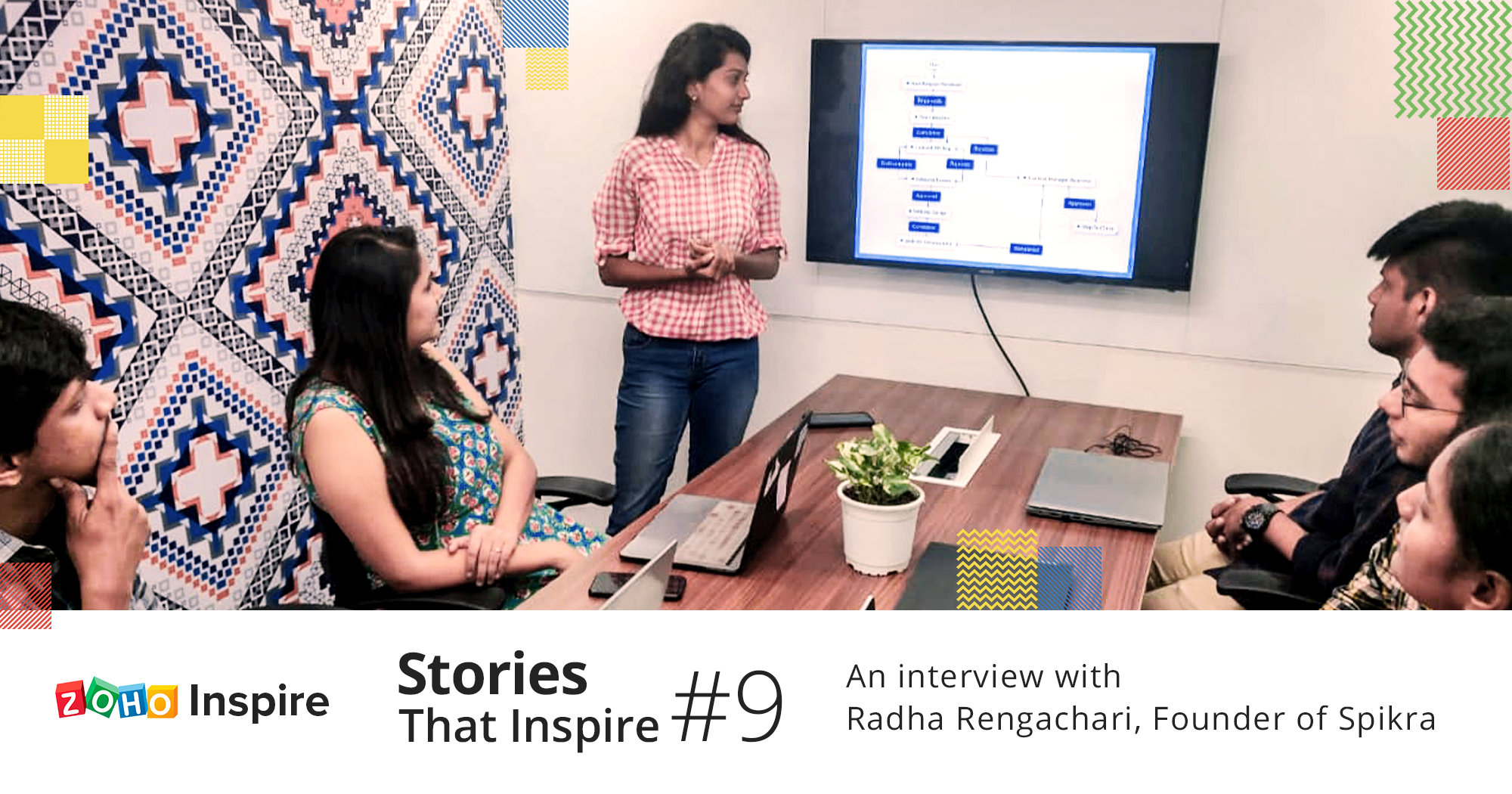 Radha, founder of spikra in a brainstorming session with her team.