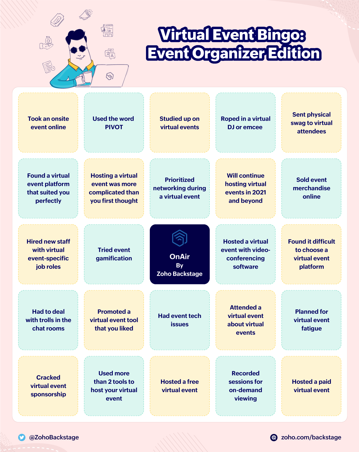 Bingo card for virtual event organizers