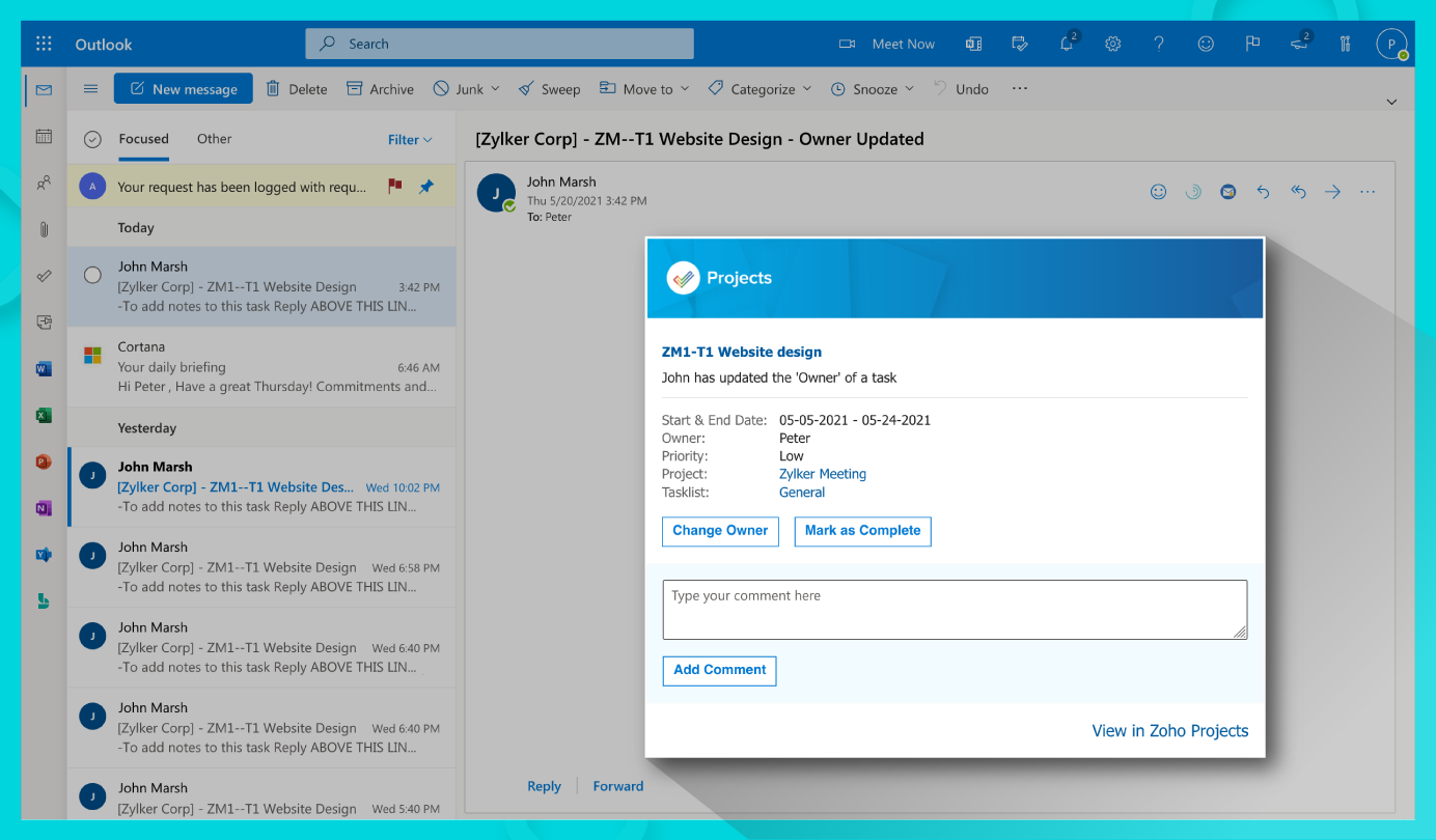 zoho outlook access