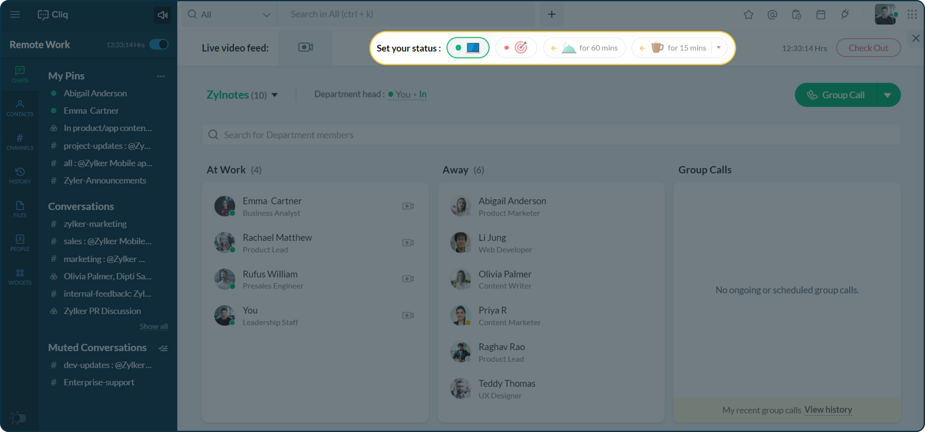 Let your co-workers know your availability in Cliq using Remote work statuses.​