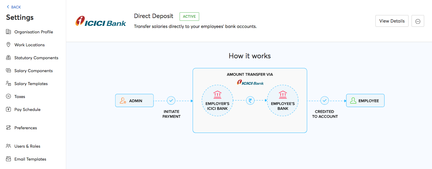 Zoho Payroll ICICI Direct Deposit