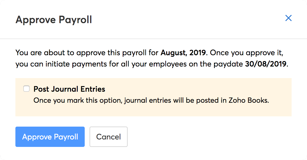 Zoho Payroll - Books Journal Entry