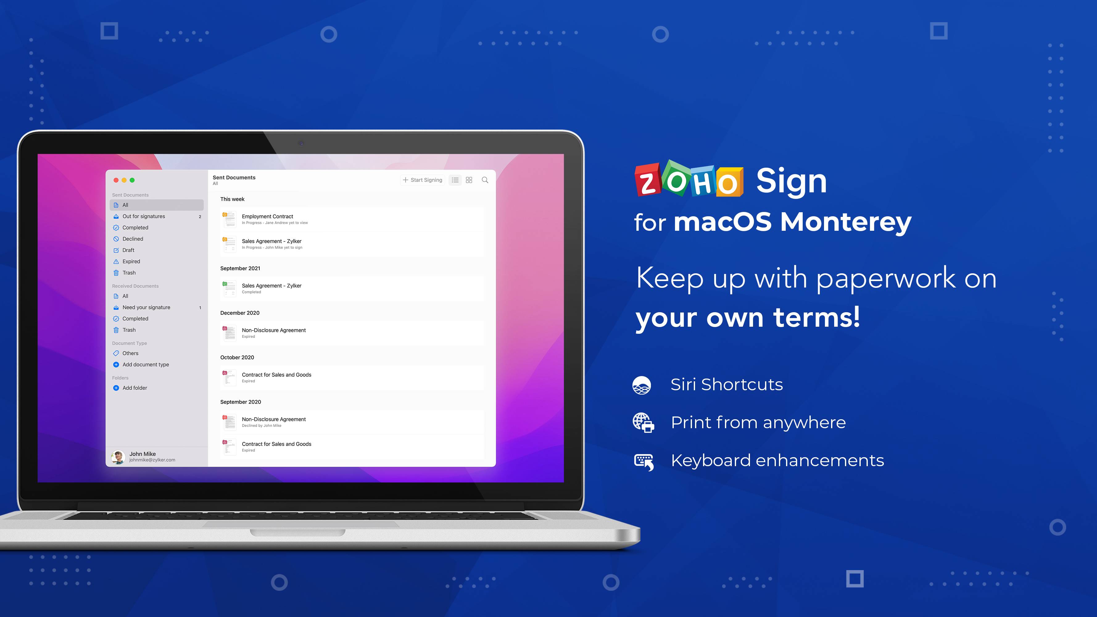 zoho sign para macOS Monterey