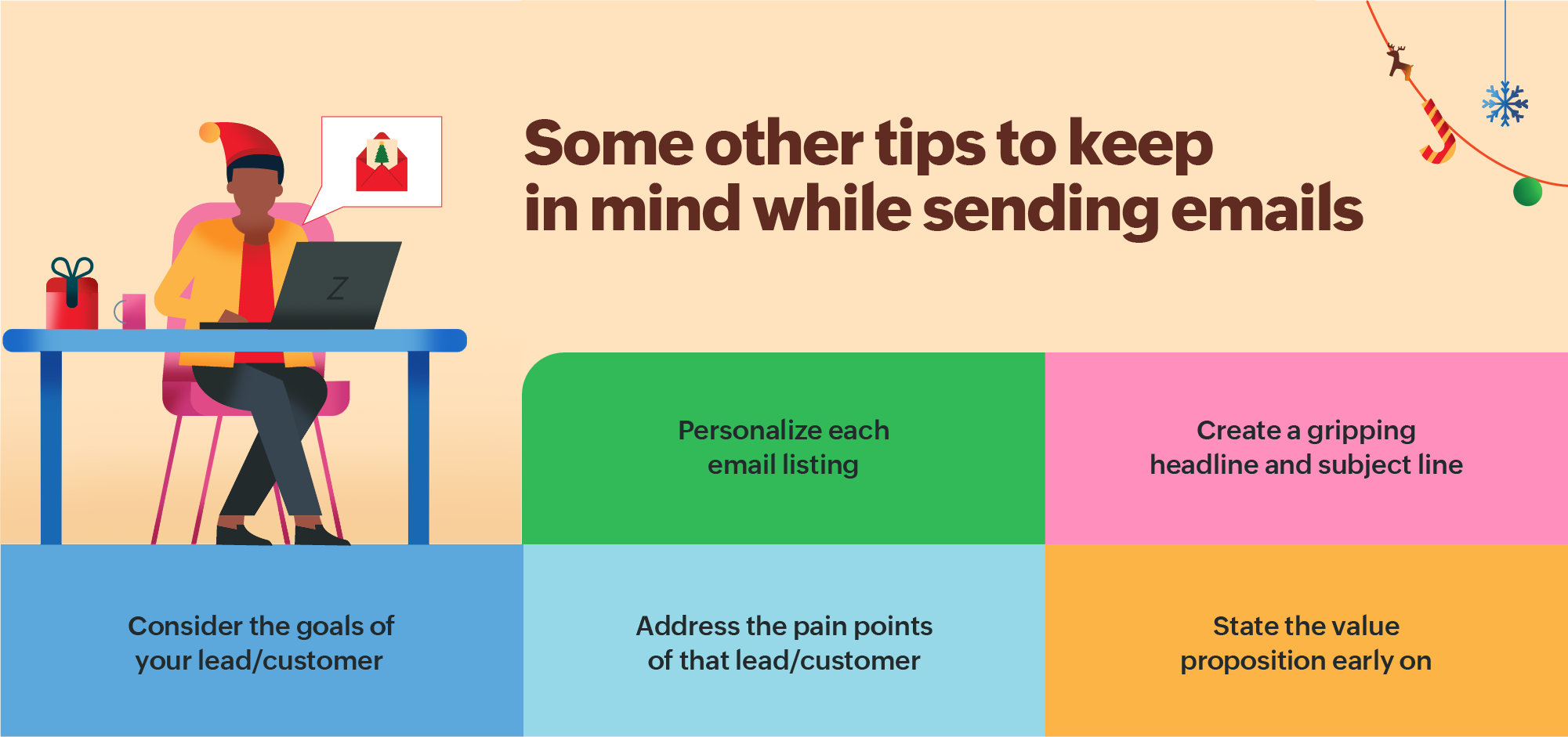 A person sending holiday mails to leads. Best tips to send effective emails.