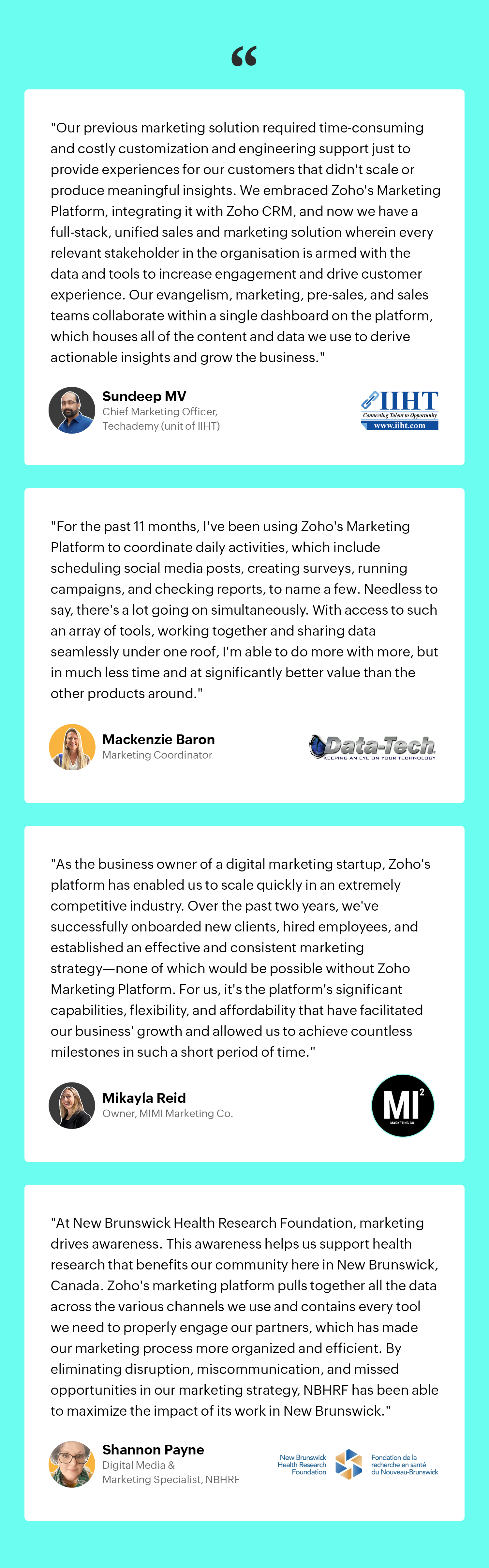 Zoho Marketing Plus customer testimonials